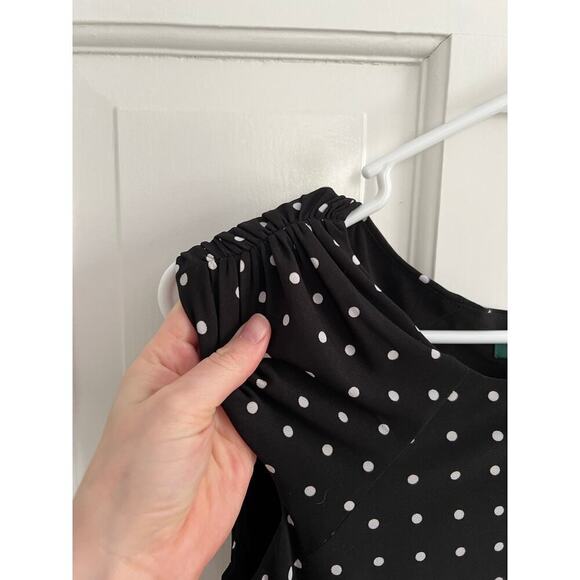 Lauren Ralph Lauren Polka Dot Ruched Midi Sheath Dress Black White Women's 8 - Picture 8 of 12